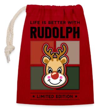 Rudolph - Verschließbarer Geschenkbeutel aus Baumwolle (14x20cm) - Rot - Vorne