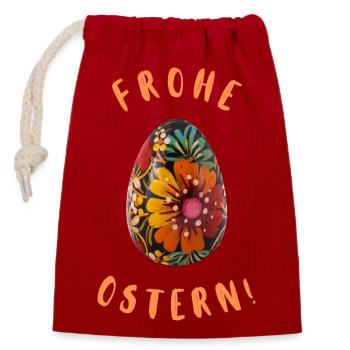 Osterei 2025 handbemalt Design Typ 1 - Verschließbarer Geschenkbeutel aus Baumwolle (14x20cm) - Rot - Vorne