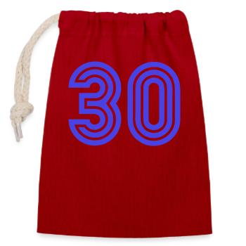 30. 30 YEARS. 30th ANNIVERSARY. 30 YEARS ANNIVERSARY. - Closable cotton gift bag (14x20cm) - red - Front