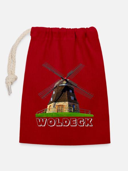 Windmühle Woldegk - Verschließbarer Geschenkbeutel aus Baumwolle (14x20cm) - Rot
