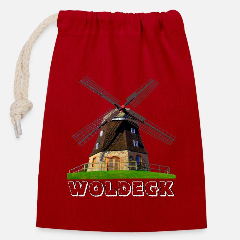 Windmühle Woldegk - Verschließbarer Geschenkbeutel aus Baumwolle (14x20cm) - Rot