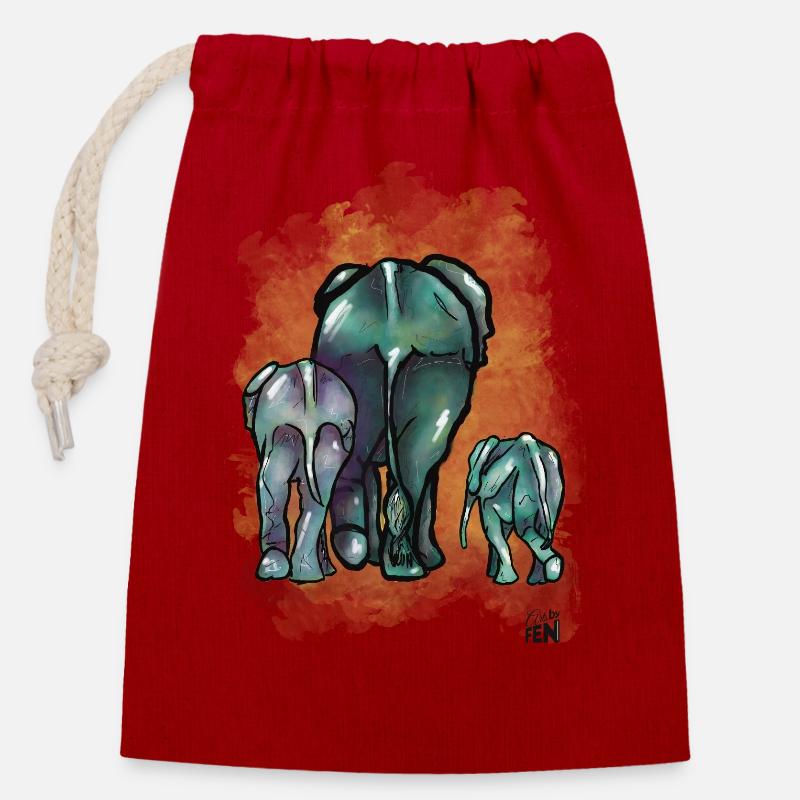 Elephant Generation - Closable cotton gift bag (14x20cm) - red