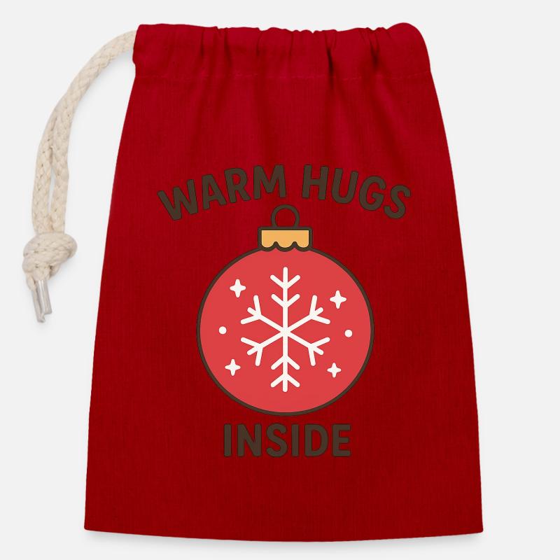 Warm Hugs Inside Ornament - Closable cotton gift bag (14x20cm) - red