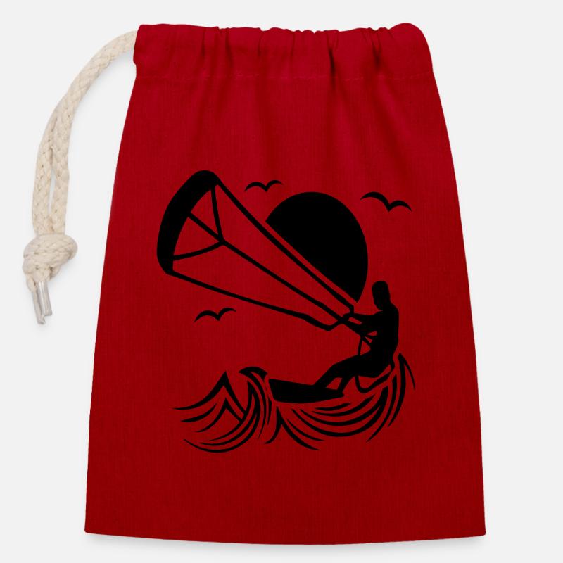 Kitesurfer Silhouette, Kiten Abenteuer Design - Verschließbarer Geschenkbeutel aus Baumwolle (14x20cm) - Rot