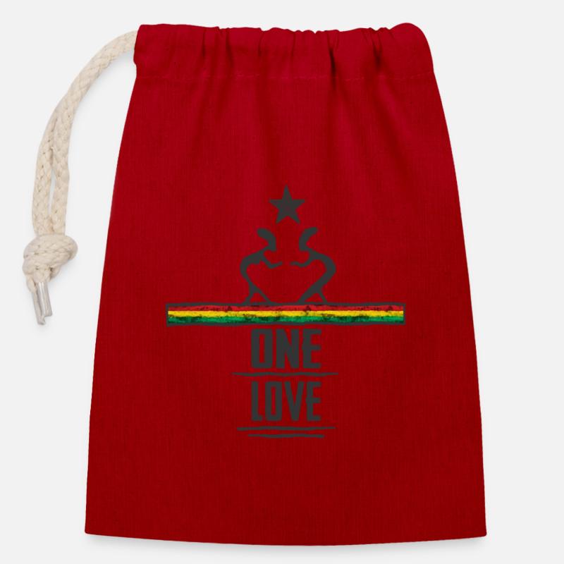 one love reggae - Sac cadeau en coton avec cordon (14 x 20 cm) - rouge