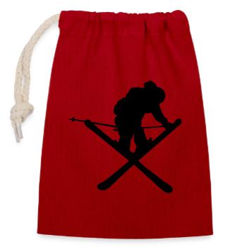 Skifahren, Skifahrer, Freestyle Ski - Verschließbarer Geschenkbeutel aus Baumwolle (14x20cm) - Rot - Vorne