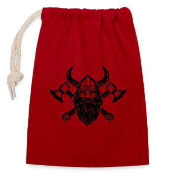 Wikinger mit Axt und Helm - Verschließbarer Geschenkbeutel aus Baumwolle (14x20cm) - Rot - Vorne