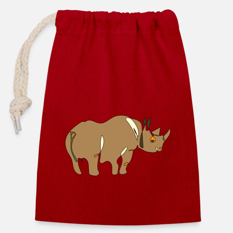 Rhinoceros with horn - Closable cotton gift bag (14x20cm) - red