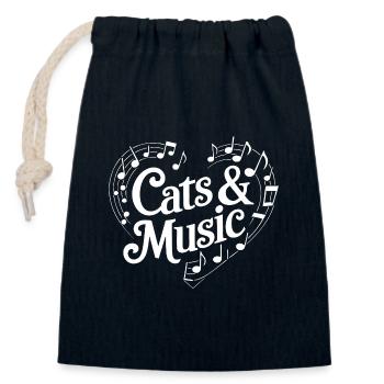 Cats and Music Musical Notes and Staff - Closable cotton gift bag (14x20cm) - navy - Front