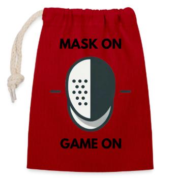 "Mask up, game on", big slogan - Closable cotton gift bag (14x20cm) - red - Front