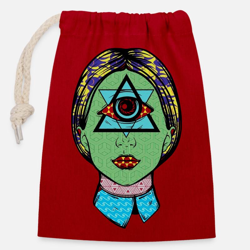 VISAGE À 3 YEUX - Sac cadeau en coton avec cordon (14 x 20 cm) - rouge