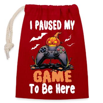 I Paused My Game To Be Here With Pumpkin VideoGame - Closable cotton gift bag (14x20cm) - red - Front