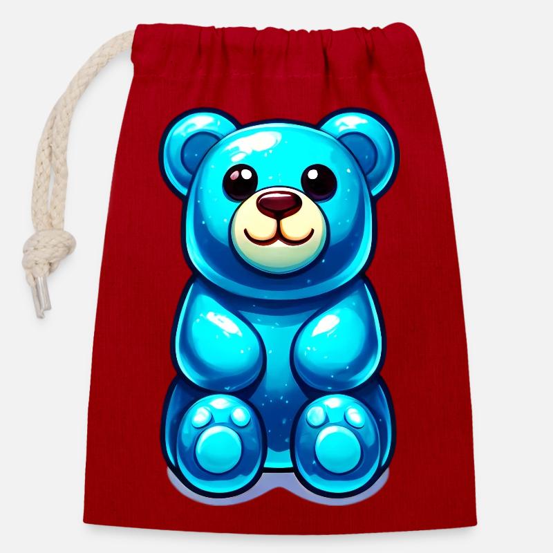 Teddy Bear - Closable cotton gift bag (14x20cm) - red