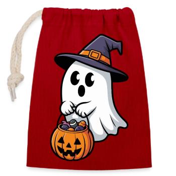 Motif de sorcière et de fantôme effrayant pour Halloween - Sac cadeau en coton avec cordon (14 x 20 cm) - rouge - Devant
