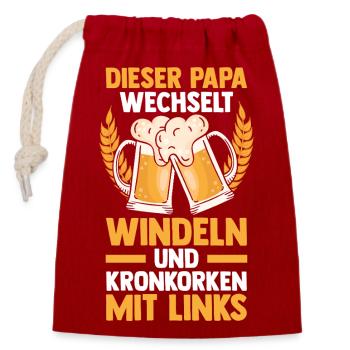 Beer Father Father's Day Dad - Closable cotton gift bag (14x20cm) - red - Front