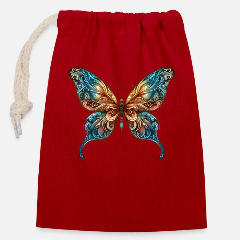 Schmetterling - Verschließbarer Geschenkbeutel aus Baumwolle (14x20cm) - Rot