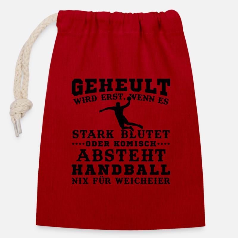 Handball Geheult wird Erst Wenn Es Stark Blutet - Verschließbarer Geschenkbeutel aus Baumwolle (14x20cm) - Rot
