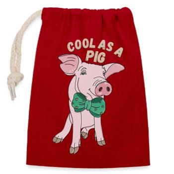 Cool as a Pig - Verschließbarer Geschenkbeutel aus Baumwolle (14x20cm) - Rot - Vorne