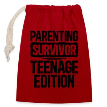 Humor Family Teens Mom Dad - Closable cotton gift bag (14x20cm) - red - Front