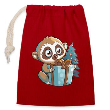 Niedlicher Lemur mit Geschenk an Weihnachten - Verschließbarer Geschenkbeutel aus Baumwolle (14x20cm) - Rot - Vorne