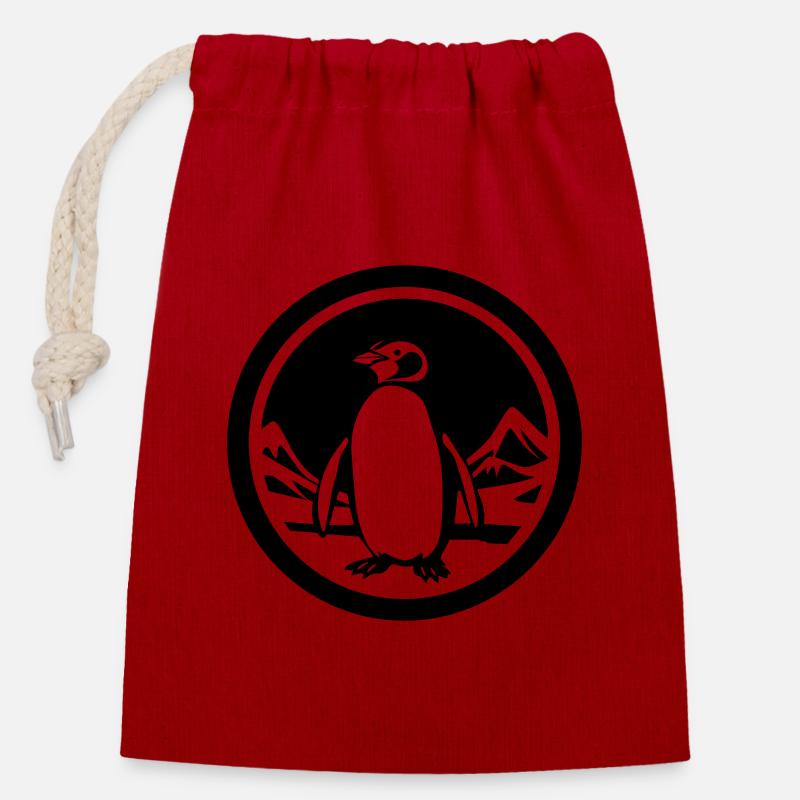 Penguin - Closable cotton gift bag (14x20cm) - red