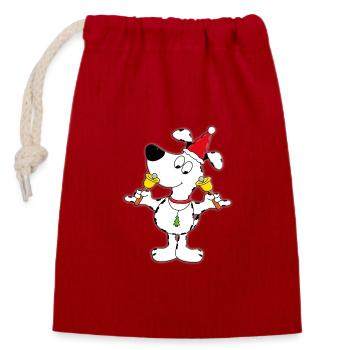 HUND - WEIHNACHTEN - GLOCKEN - TIER - TIERISCH - Verschließbarer Geschenkbeutel aus Baumwolle (14x20cm) - Rot - Vorne