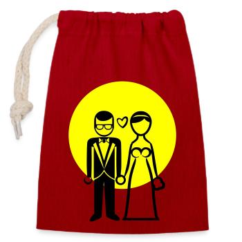 Wedding couple, married couple, bride, groom - Closable cotton gift bag (14x20cm) - red - Front