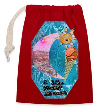Les îles Canaries avec leur propre touche - Détendez-vous + profitez du soleil - Sac cadeau en coton avec cordon (14 x 20 cm) - rouge - Devant