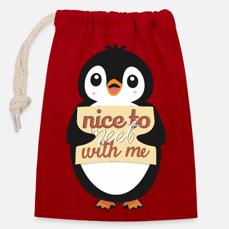 Pingouin avec Sympa de me rencontrer - Sac cadeau en coton avec cordon (14 x 20 cm) - rouge
