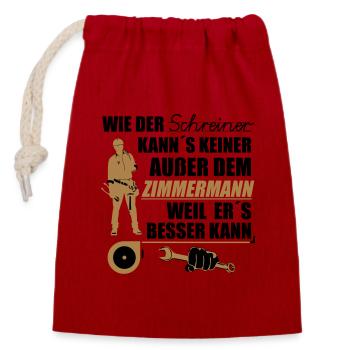 Zimmermann / Zimmerer, Zimmerleute, Zimmerei - Verschließbarer Geschenkbeutel aus Baumwolle (14x20cm) - Rot - Vorne