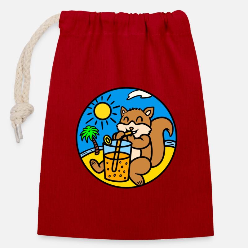 Jus de boisson d’écureuil - Sac cadeau en coton avec cordon (14 x 20 cm) - rouge