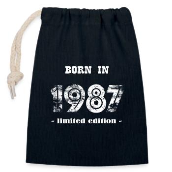 NÉ EN 1987 - édition limitée - Sac cadeau en coton avec cordon (14 x 20 cm) - bleu marine - Devant