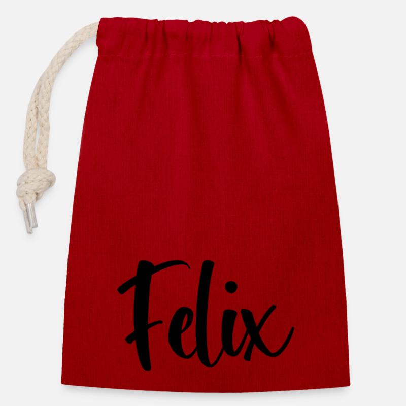 Name - Felix - Verschließbarer Geschenkbeutel aus Baumwolle (14x20cm) - Rot