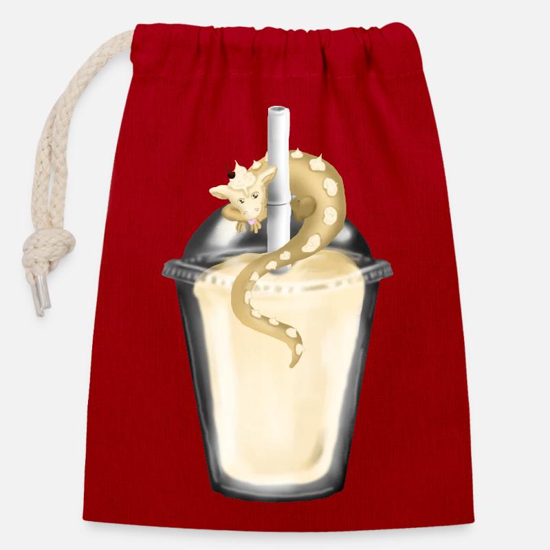 Milkshake avec dragon - Sac cadeau en coton avec cordon (14 x 20 cm) - rouge