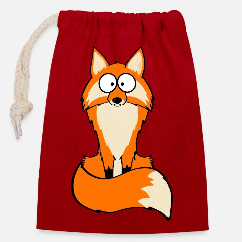 Fluffy Fox - Closable cotton gift bag (14x20cm) - red