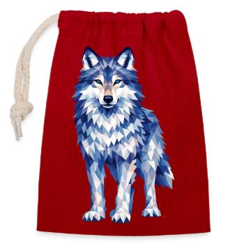 Motif moderne de loup polygonal dans des tons de bleu - Sac cadeau en coton avec cordon (14 x 20 cm) - rouge - Devant