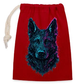 Design Berger Allemand Cyber Tech Néon - Sac cadeau en coton avec cordon (14 x 20 cm) - rouge - Devant