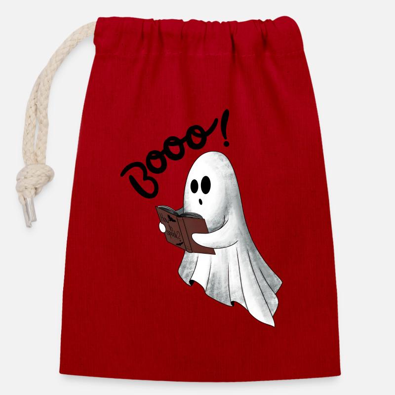Creepy Ghost - Closable cotton gift bag (14x20cm) - red