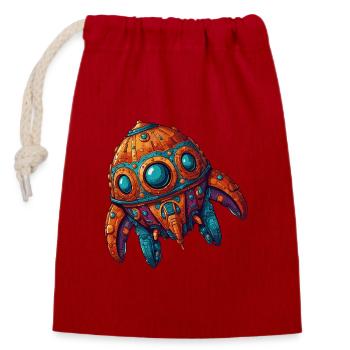 Colorful imaginative whimsical spaceship - Closable cotton gift bag (14x20cm) - red - Front