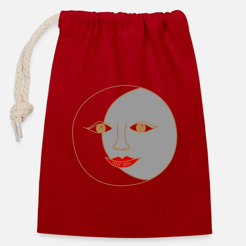 Soleil et lune - Sac cadeau en coton avec cordon (14 x 20 cm) - rouge