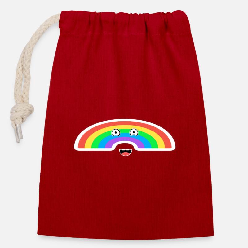 Animation arc-en-ciel vive - Sac cadeau en coton avec cordon (14 x 20 cm) - rouge
