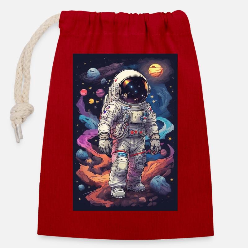 retro illustrations austronaut space - Verschließbarer Geschenkbeutel aus Baumwolle (14x20cm) - Rot
