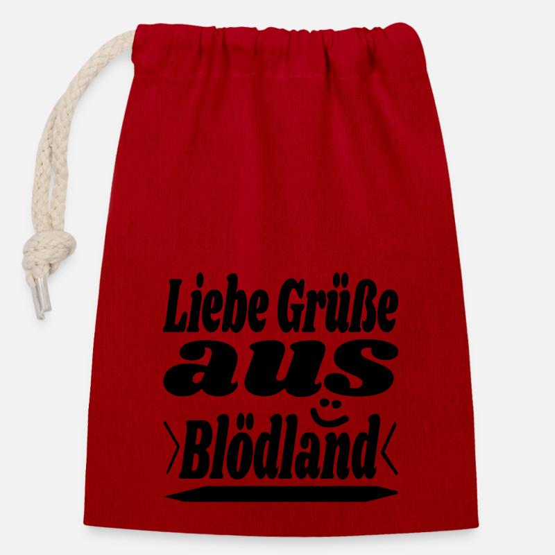 liebe grüße - Verschließbarer Geschenkbeutel aus Baumwolle (14x20cm) - Rot