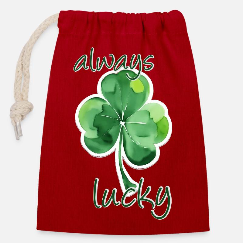 always lucky - Verschließbarer Geschenkbeutel aus Baumwolle (14x20cm) - Rot