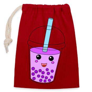 Thé à bulles - Sac cadeau en coton avec cordon (14 x 20 cm) - rouge - Devant