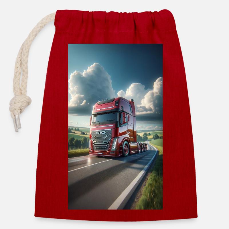 Lkw - Verschließbarer Geschenkbeutel aus Baumwolle (14x20cm) - Rot