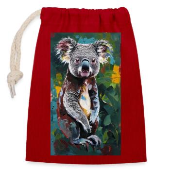 Koala Art Comic Kunst Wildlife - Verschließbarer Geschenkbeutel aus Baumwolle (14x20cm) - Rot - Vorne