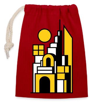 Abstract Cityscape in Yellow Black - Closable cotton gift bag (14x20cm) - red - Front