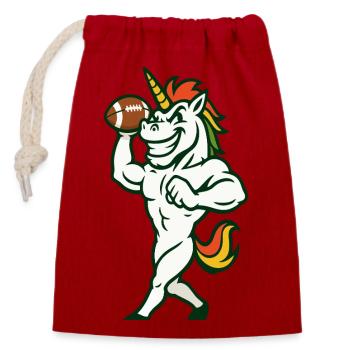 Unicorn American Football Power Mascot - Closable cotton gift bag (14x20cm) - red - Front