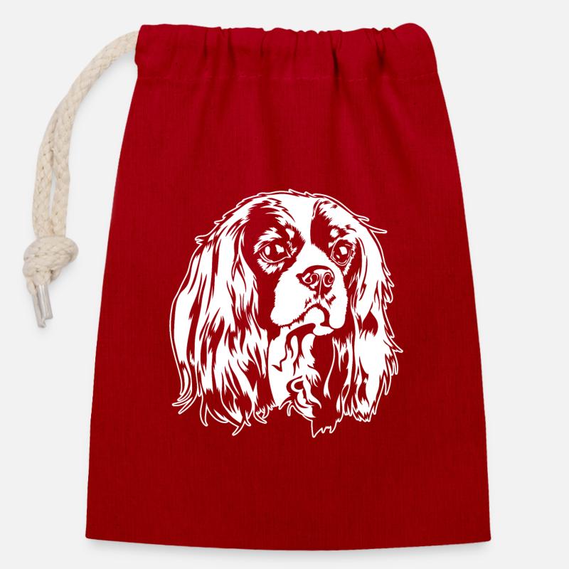 CAVALIER KING CHARLES SPANIEL Hundeportrait Hunde - Verschließbarer Geschenkbeutel aus Baumwolle (14x20cm) - Rot